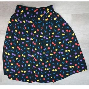 Mod Cloth Black A Line Knee Length Skirt 100% Recycled Cherry Print Size 4